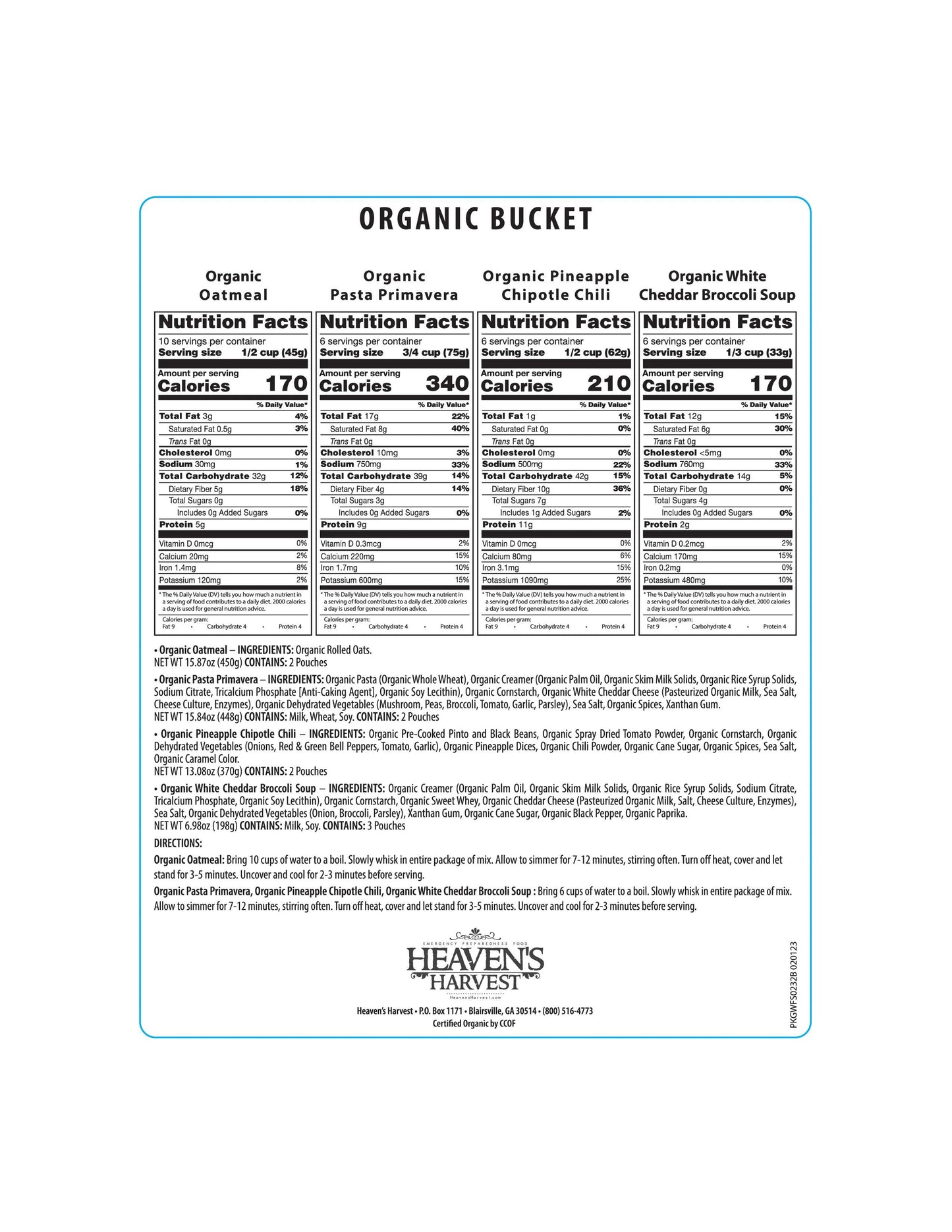 6 Month USDA Organic Emergency Food Supply